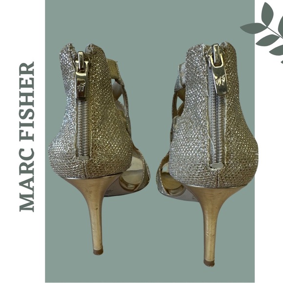 Marc Fisher Gold Glitter Strappy Heeled Sandal Size 8.5 - Picture 6 of 9